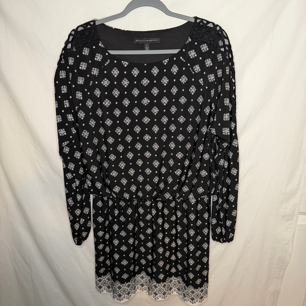 White House Black Market Black and White Long Sleeve Dress